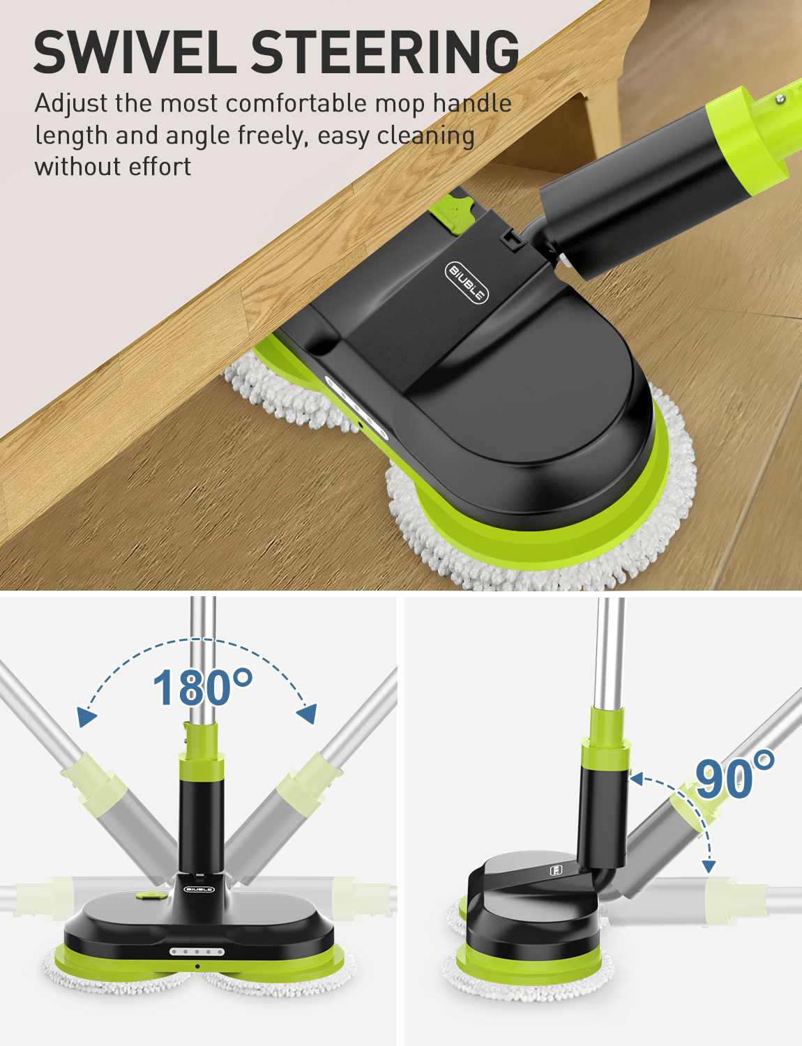 Electric Mop, Cordless Electric Mop with 300ml Water Tank, Spin Mop with  LED Headlight and Sprayer, for Hardwood, Tile, Laminate Floor, Less Than  50dB